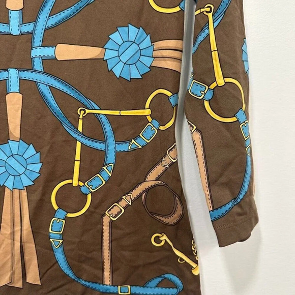 J Mclaughlin Womens Signature Shirt Small Brown Crew‎ Neck Stretch Chain NEW - Picture 3 of 7